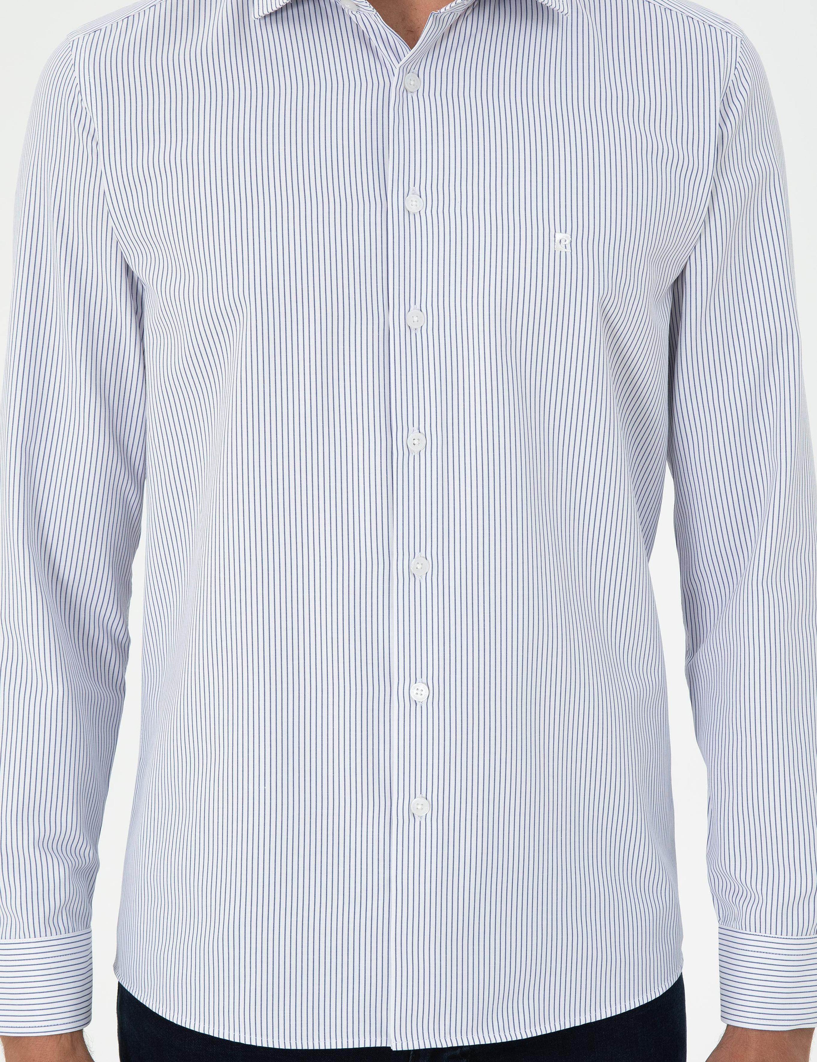 Açık Mavi Çizgili Slim Fit Uzun Kollu Gömlek