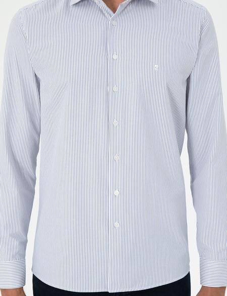 Açık Mavi Çizgili Slim Fit Uzun Kollu Gömlek - 50294159007