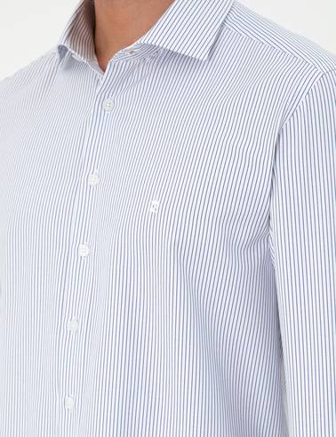 Açık Mavi Çizgili Slim Fit Uzun Kollu Gömlek