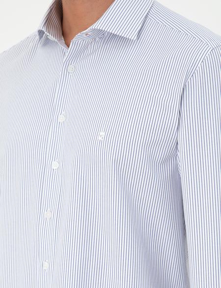Açık Mavi Çizgili Slim Fit Uzun Kollu Gömlek - 50294159007