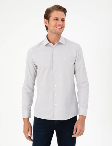 Kahverengi Çizgili Slim Fit Uzun Kollu Gömlek