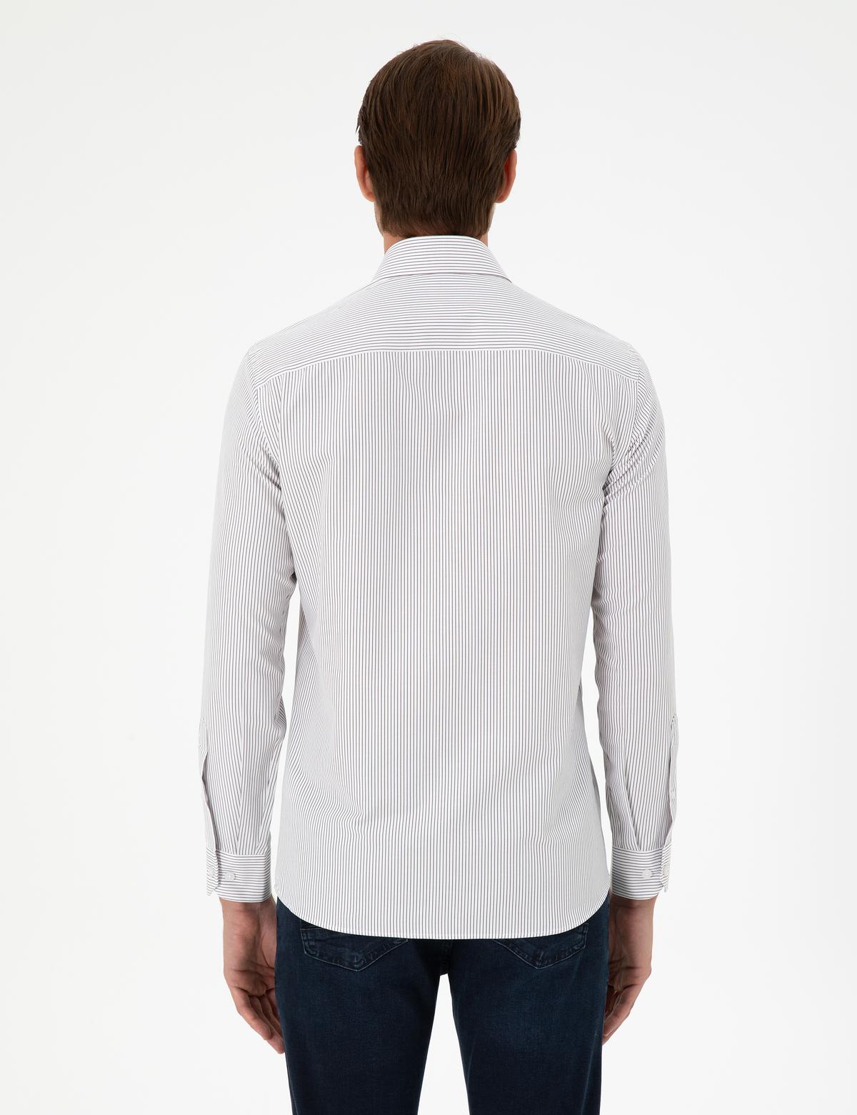 Kahverengi Çizgili Slim Fit Uzun Kollu Gömlek - 50294159033