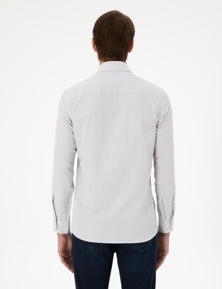 Kahverengi Çizgili Slim Fit Uzun Kollu Gömlek - 50294159033