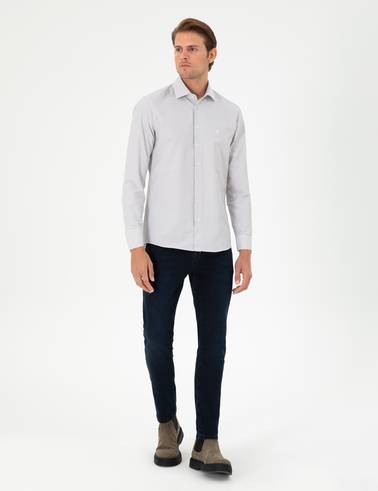 Kahverengi Çizgili Slim Fit Uzun Kollu Gömlek