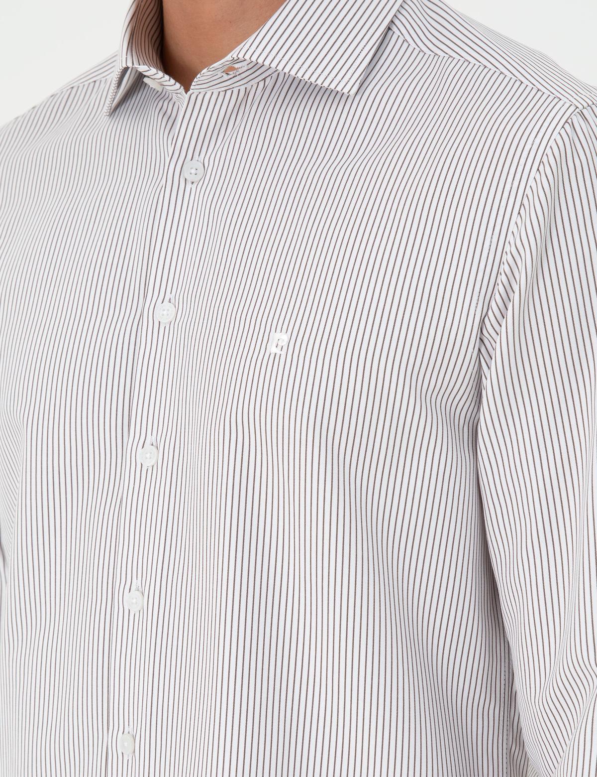 Kahverengi Çizgili Slim Fit Uzun Kollu Gömlek - 50294159033