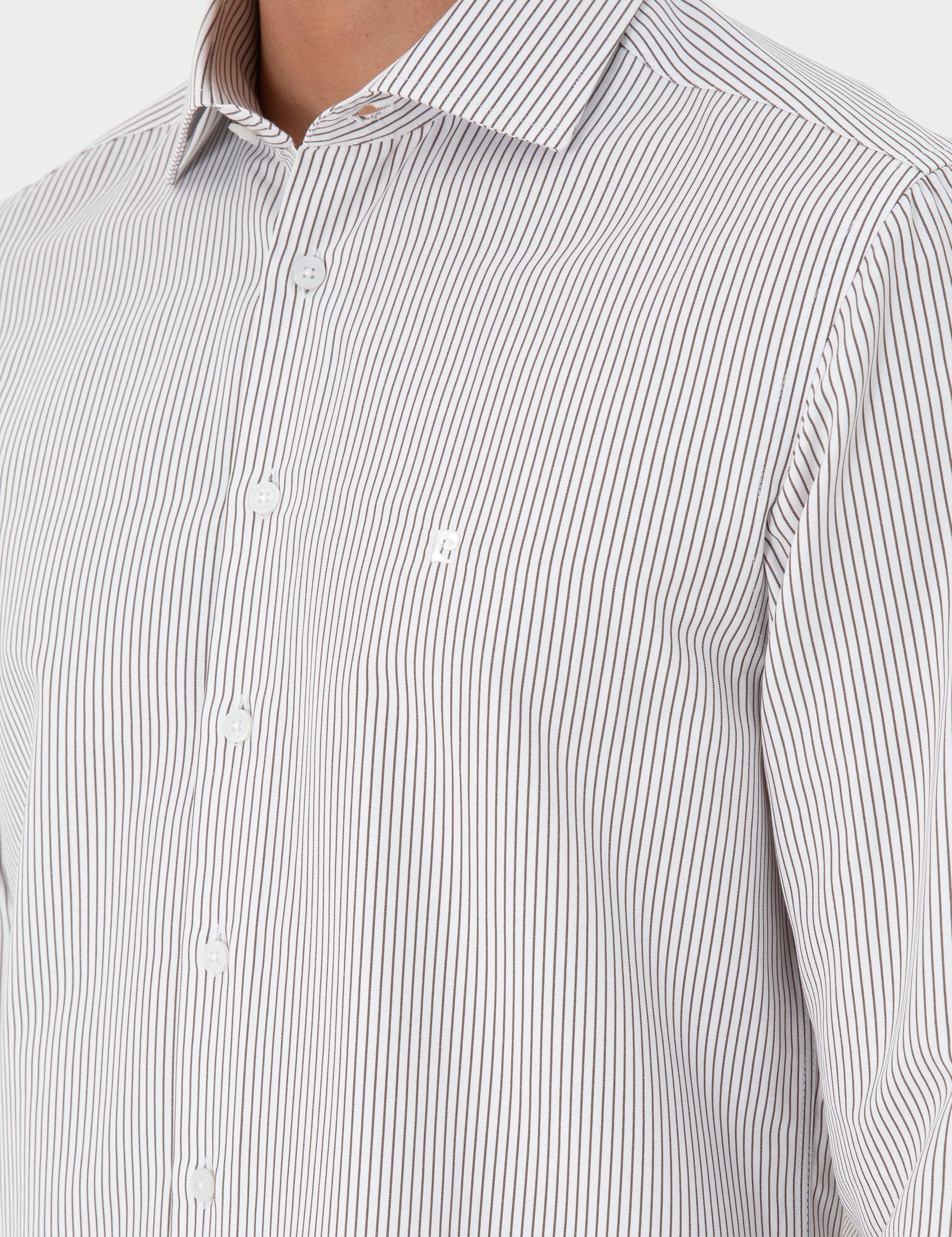 Kahverengi Çizgili Slim Fit Uzun Kollu Gömlek