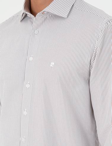 Kahverengi Çizgili Slim Fit Uzun Kollu Gömlek