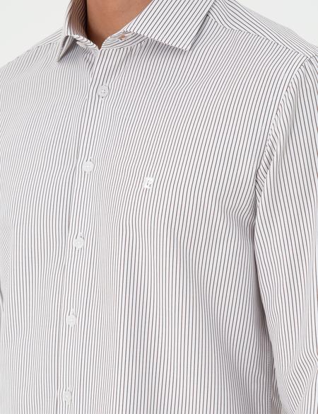 Kahverengi Çizgili Slim Fit Uzun Kollu Gömlek - 50294159033