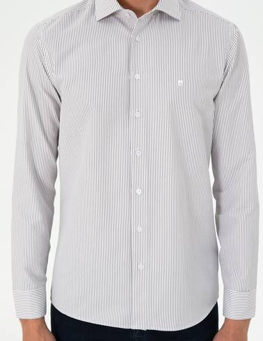 Kahverengi Çizgili Slim Fit Uzun Kollu Gömlek