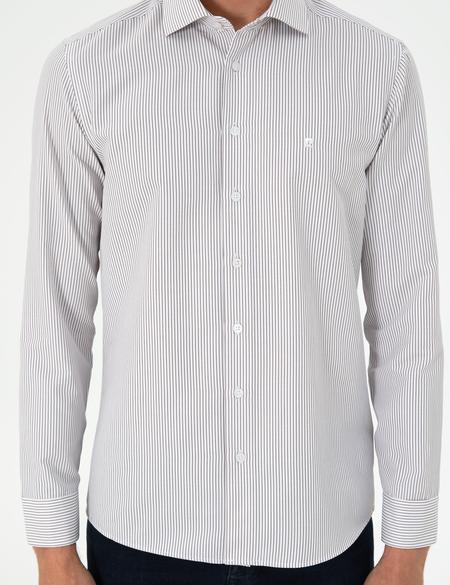 Kahverengi Çizgili Slim Fit Uzun Kollu Gömlek - 50294159033