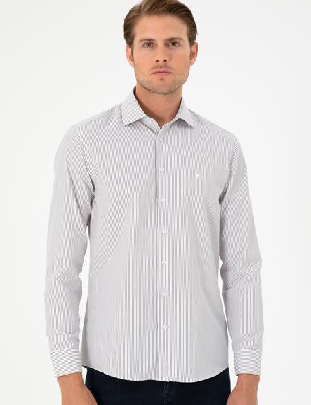 Kahverengi Çizgili Slim Fit Uzun Kollu Gömlek - 50294159033