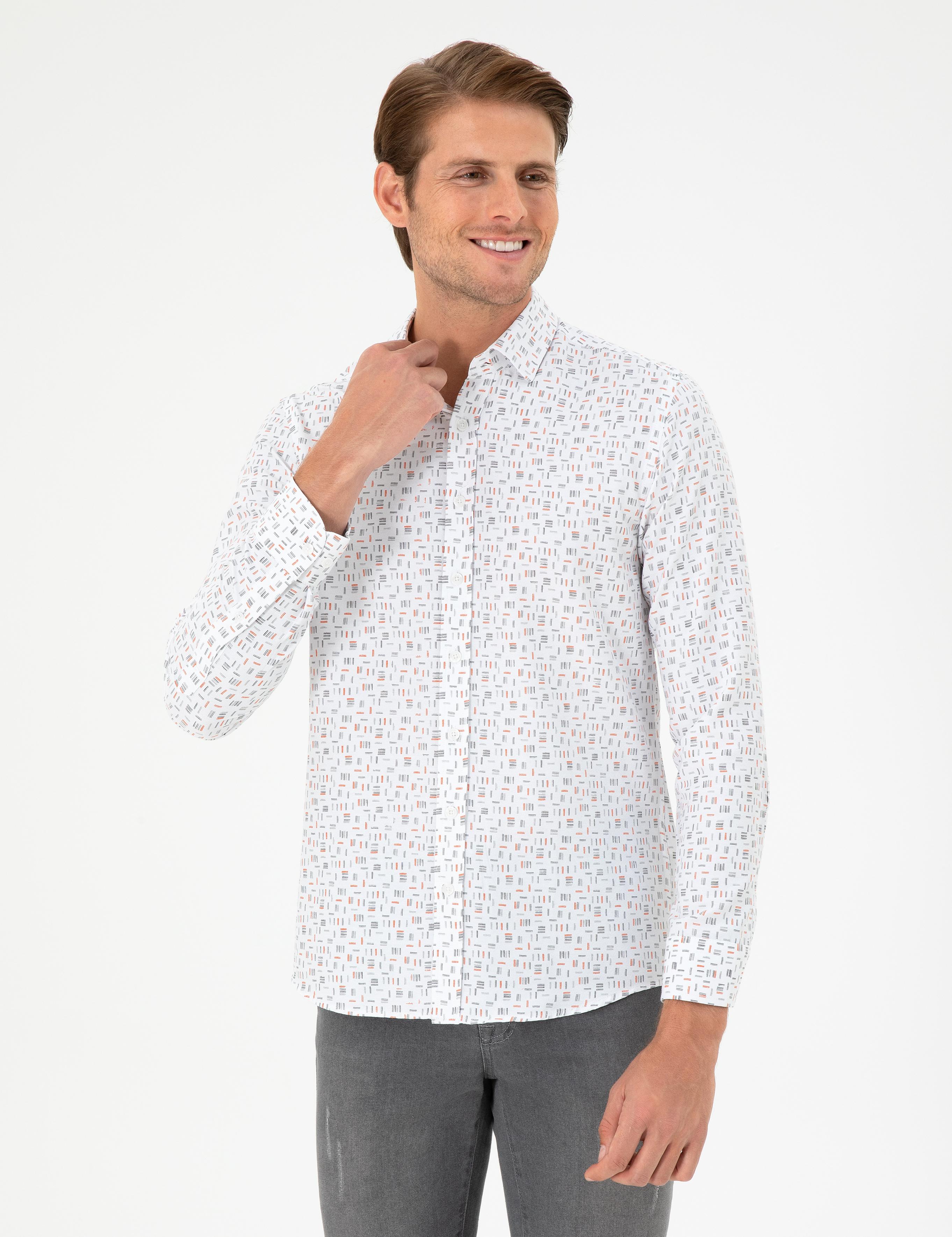 Turuncu Slim Fit Uzun Kollu Gömlek