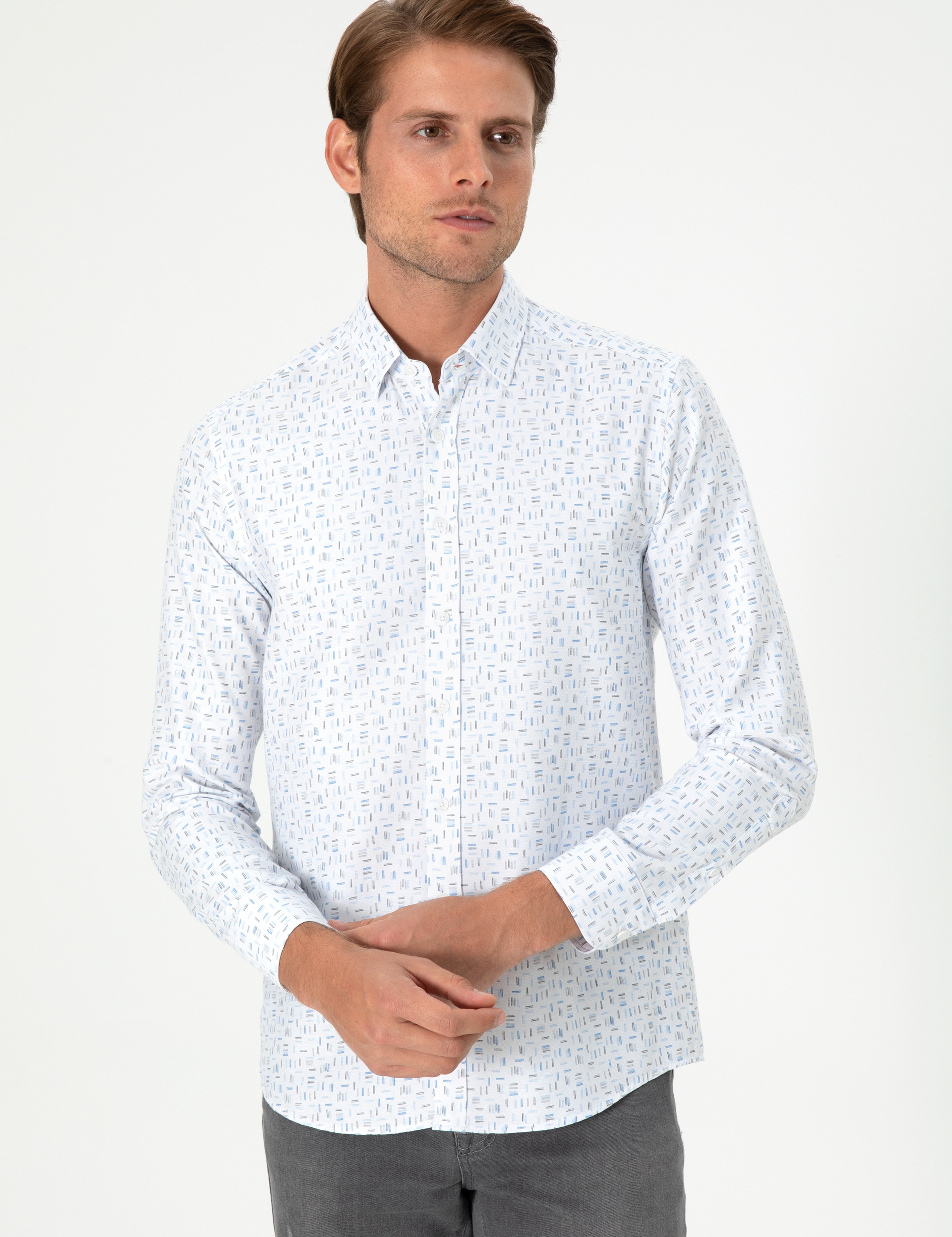 Mavi Slim Fit Uzun Kollu Gömlek - Image 3