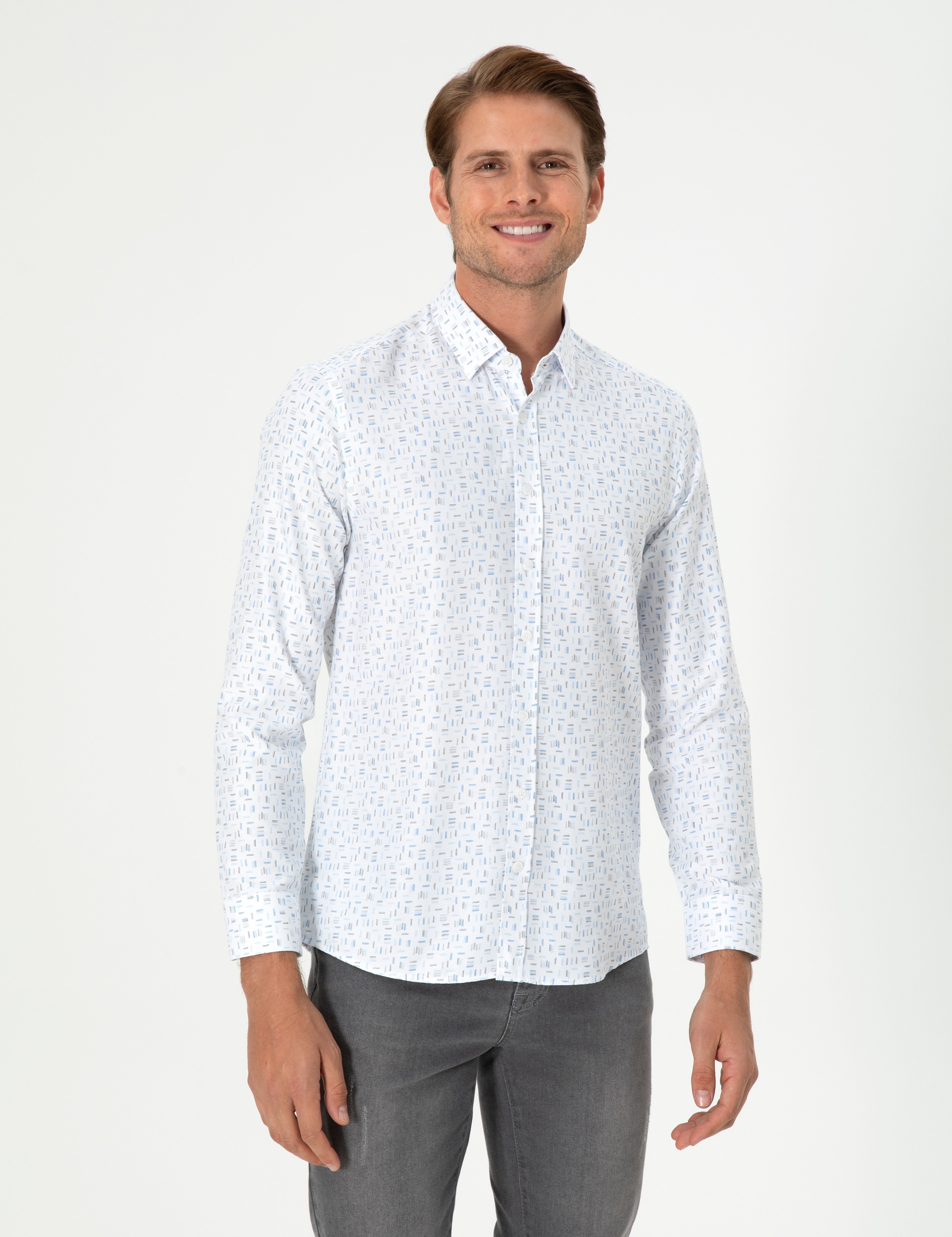 Mavi Slim Fit Uzun Kollu Gömlek - Image 1