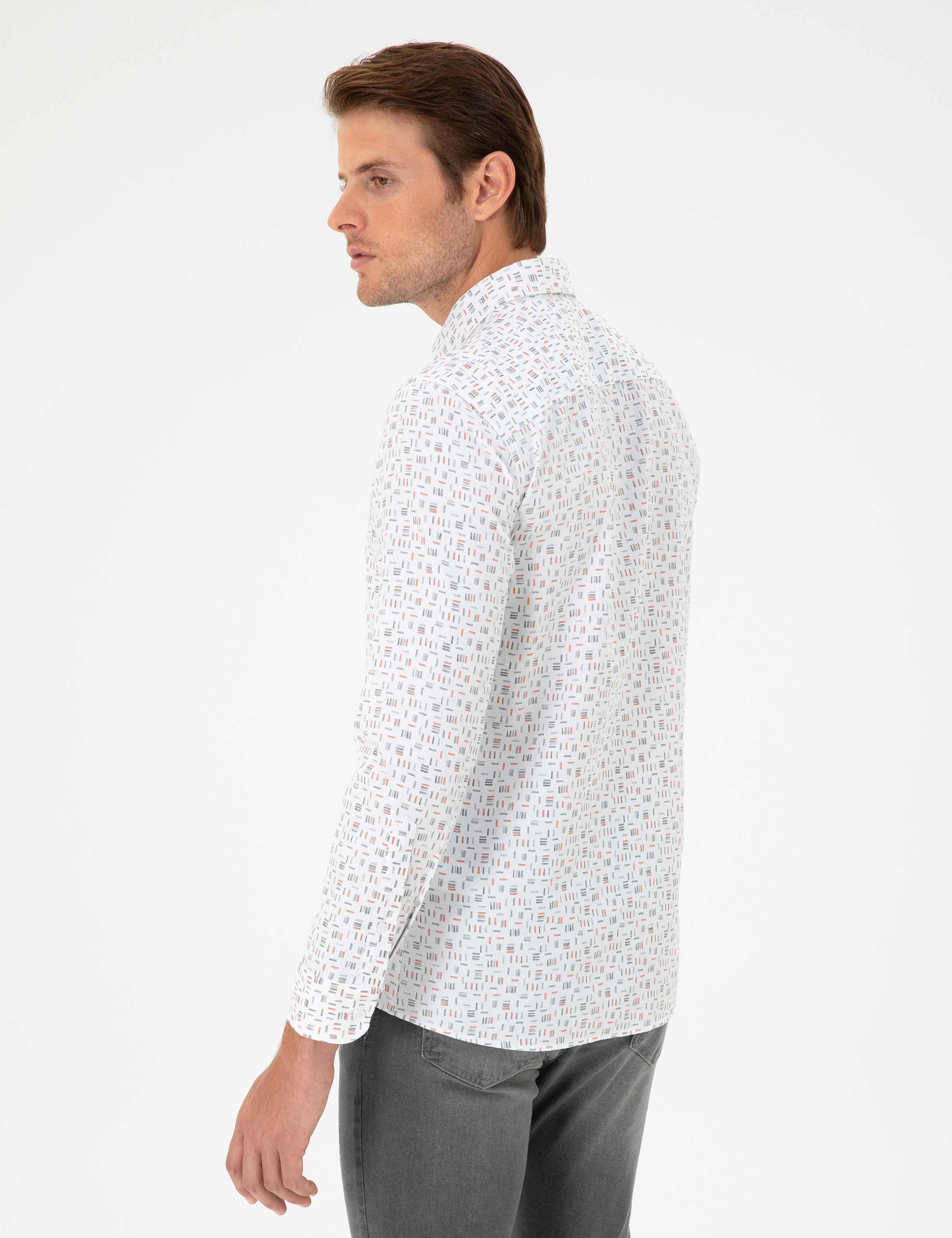 Turuncu Slim Fit Uzun Kollu Gömlek