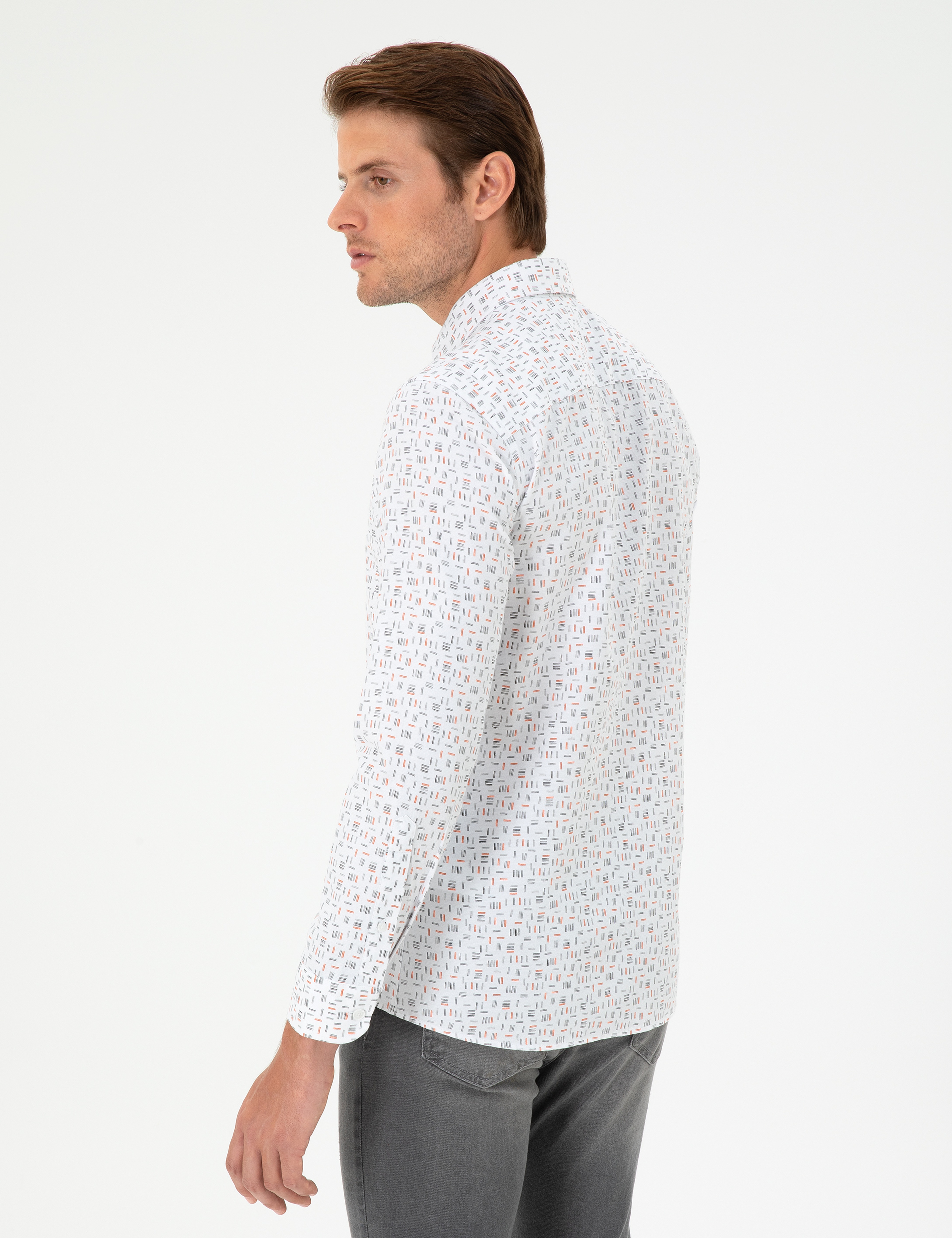 Turuncu Slim Fit Uzun Kollu Gömlek - Image 5