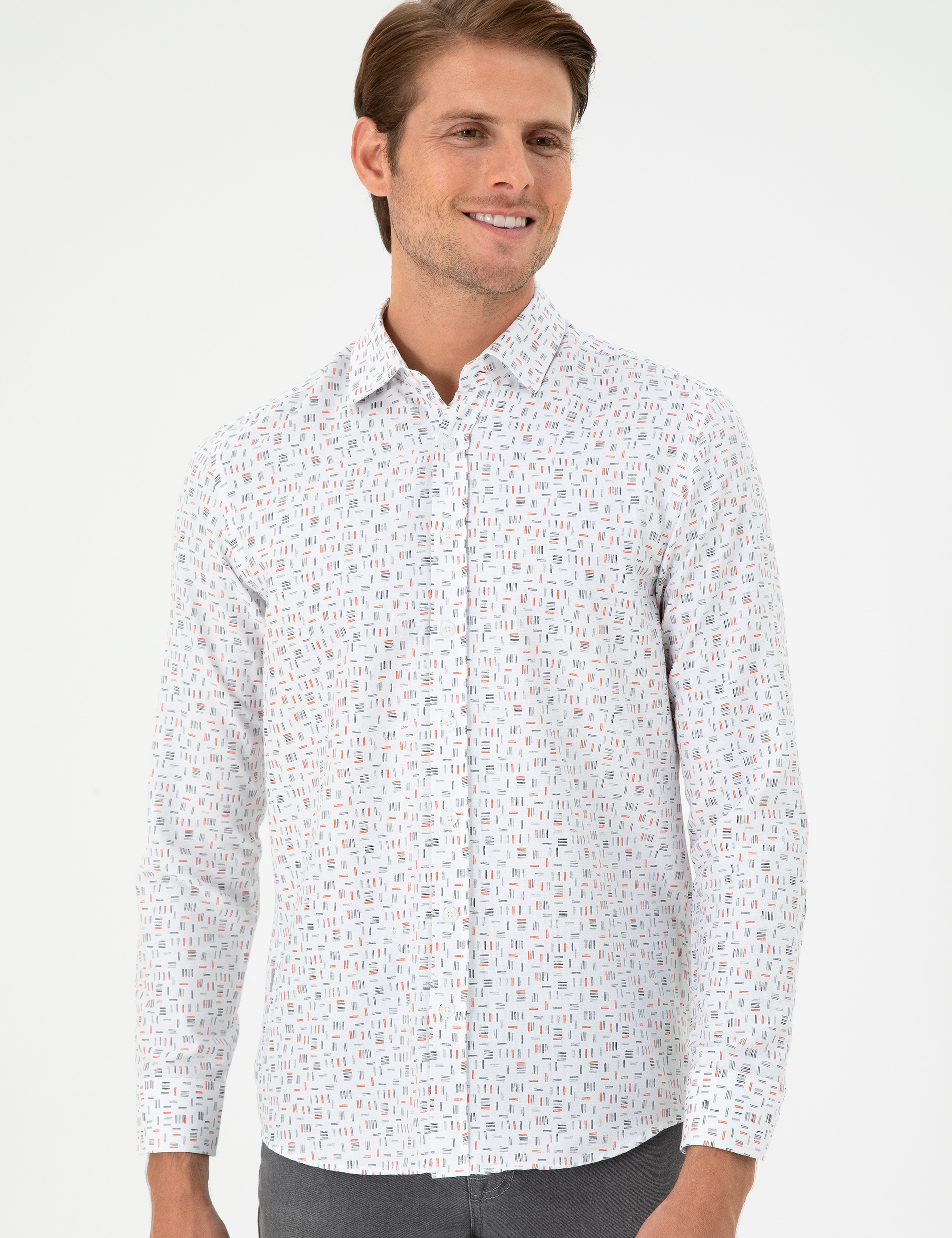 Turuncu Slim Fit Uzun Kollu Gömlek - Image 3