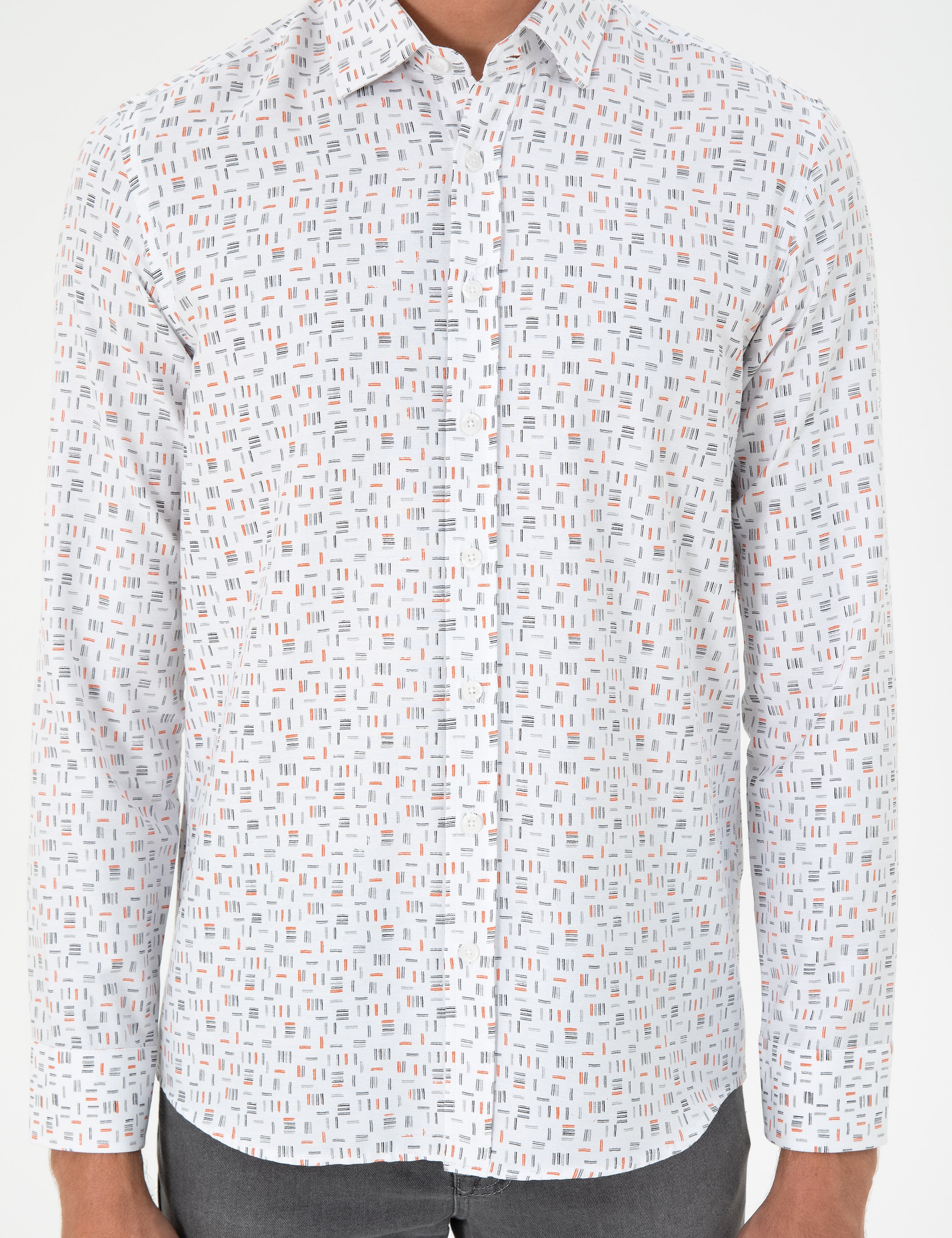 Turuncu Slim Fit Uzun Kollu Gömlek - Image 6