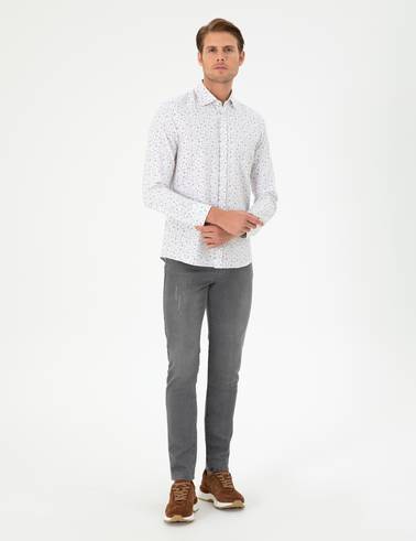 Turuncu Slim Fit Uzun Kollu Gömlek