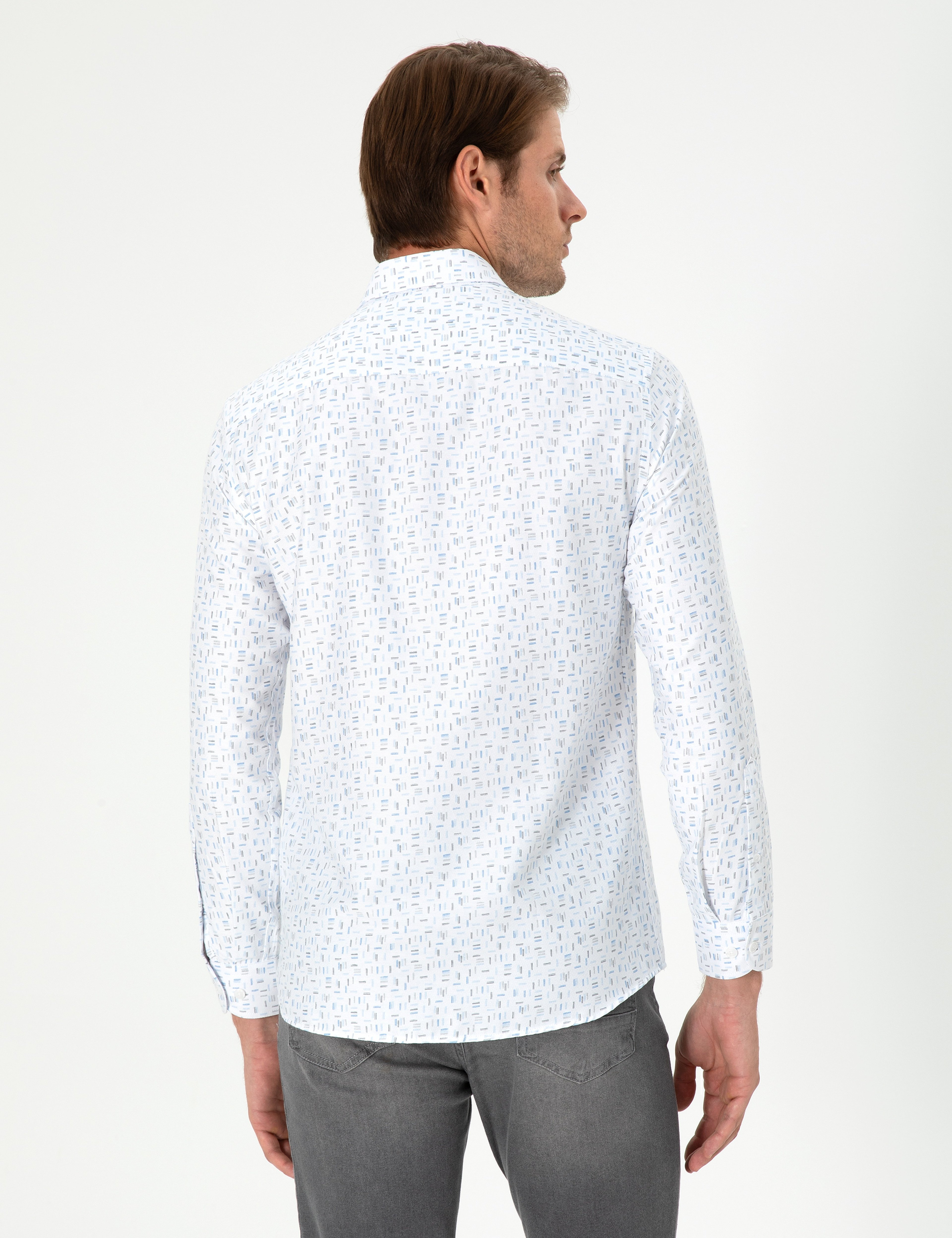 Mavi Slim Fit Uzun Kollu Gömlek - Image 5
