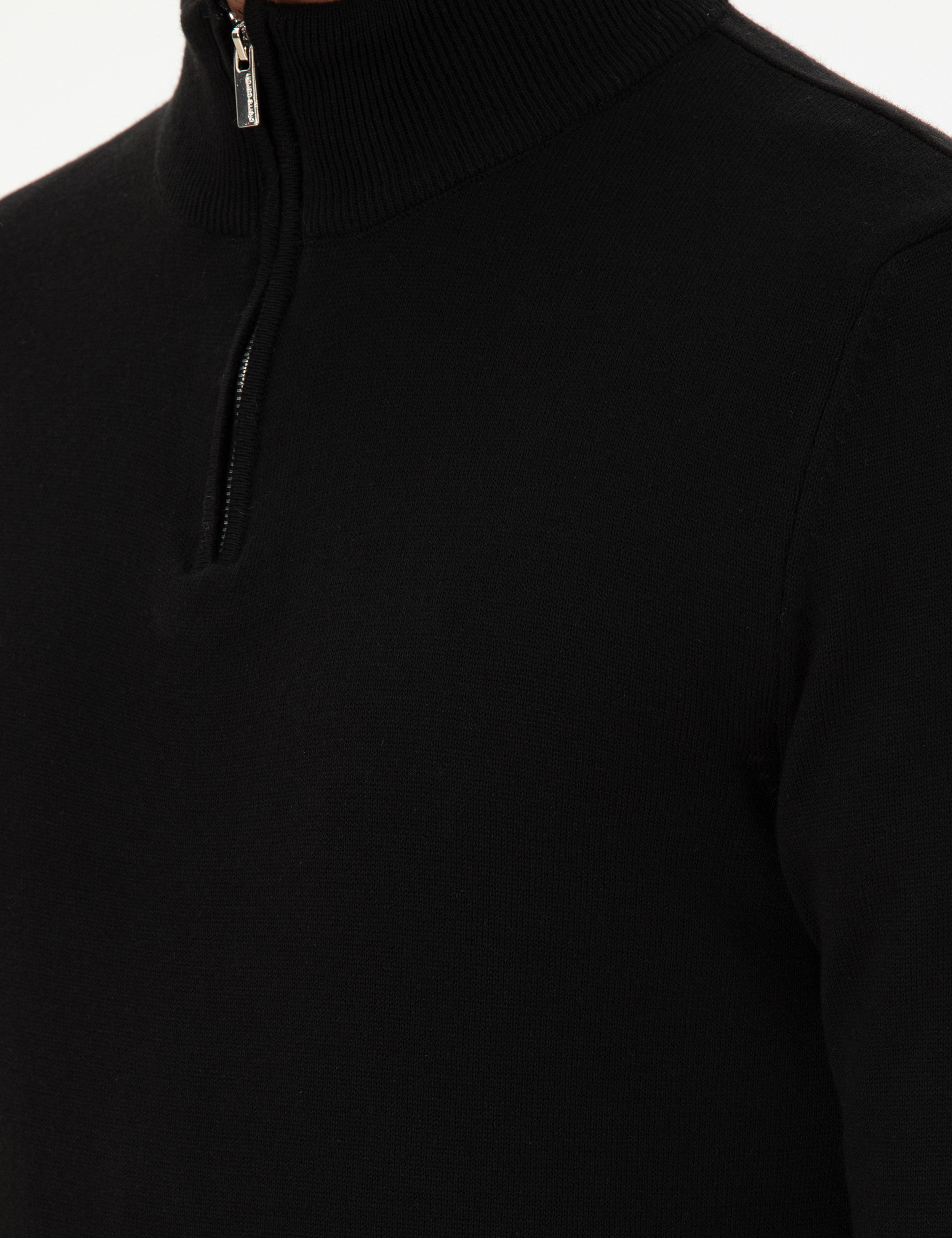 Siyah Slim Fit Fermuarlı Dik Yaka Triko Kazak - Image 7