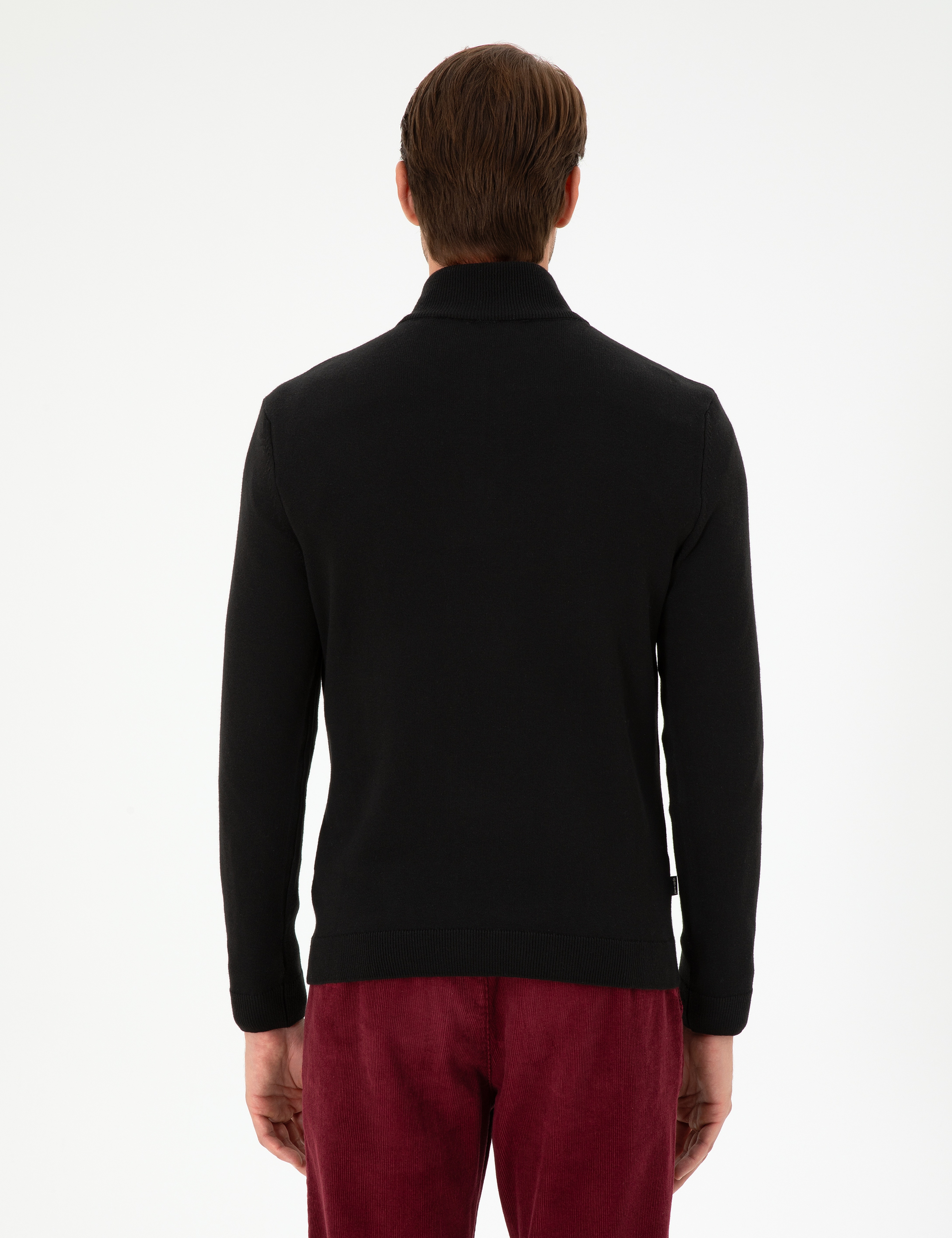 Siyah Slim Fit Fermuarlı Dik Yaka Triko Kazak - Image 5