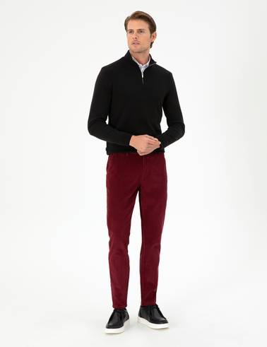 Siyah Slim Fit Fermuarlı Dik Yaka Triko Kazak