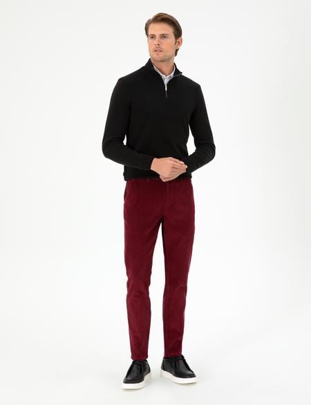 Siyah Slim Fit Fermuarlı Dik Yaka Triko Kazak - 50300509017