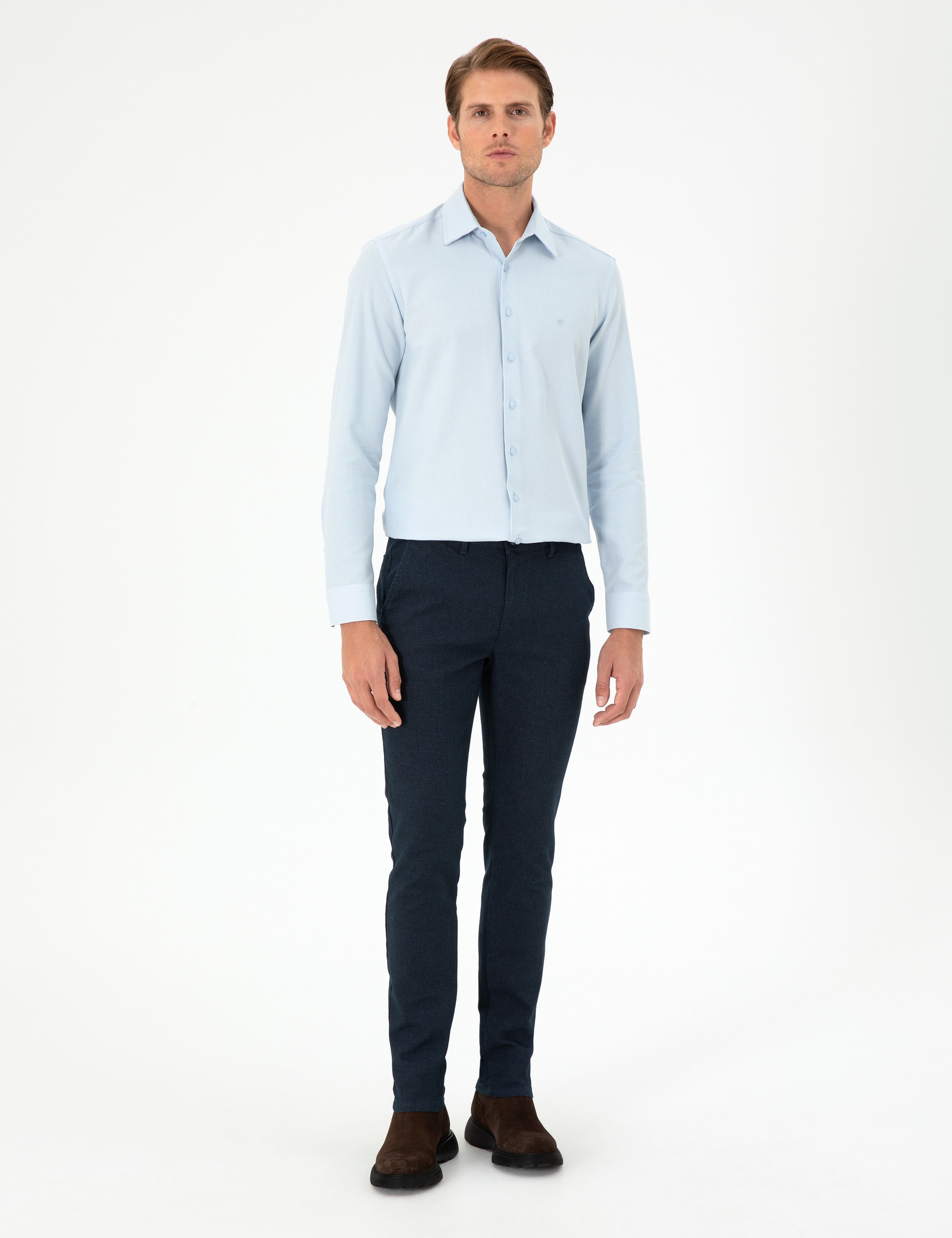 Lacivert Slim Fit Kanvas Pantolon