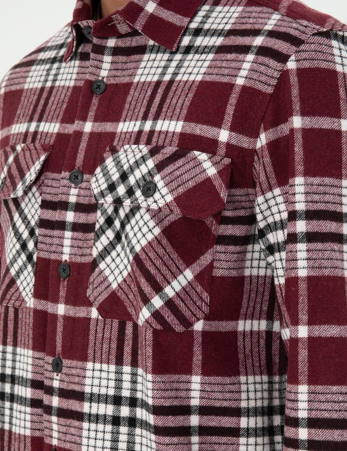 Bordo Klasik Yaka Oduncu Çift Cepli Oversize Gömlek Ceket - 50292191008