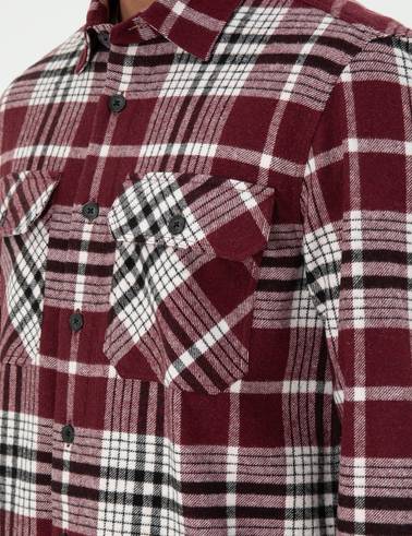 Bordo Klasik Yaka Oduncu Çift Cepli Oversize Gömlek Ceket