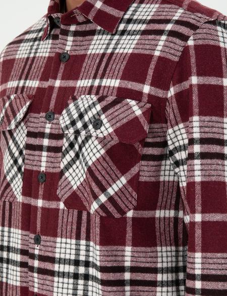 Bordo Klasik Yaka Oduncu Çift Cepli Oversize Gömlek Ceket - 50292191008