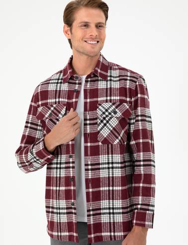 Bordo Klasik Yaka Oduncu Çift Cepli Oversize Gömlek Ceket