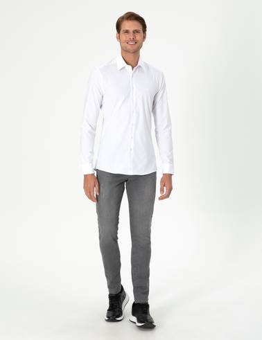 Beyaz Ekstra Slim Fit Uzun Kollu Gömlek