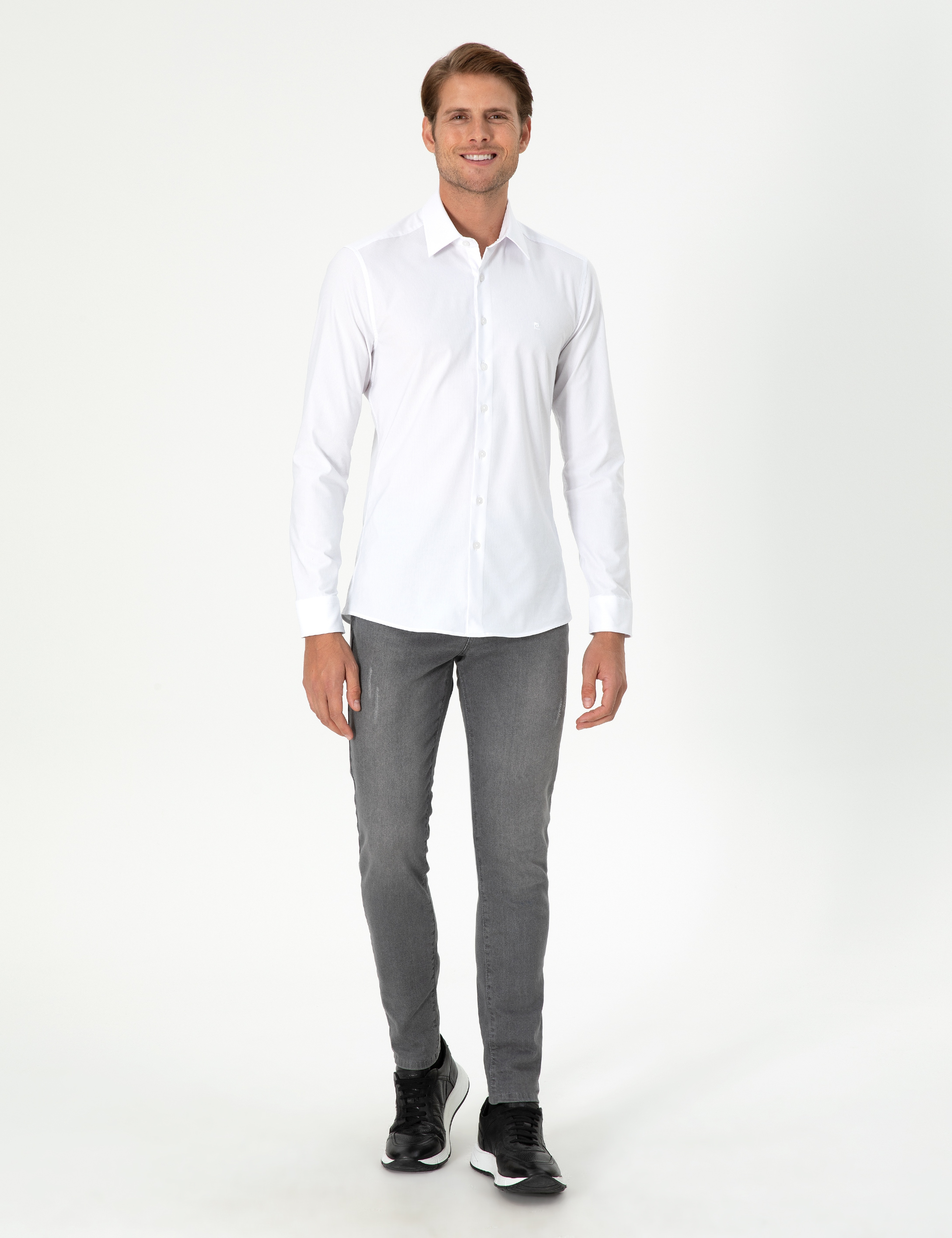 Beyaz Ekstra Slim Fit Uzun Kollu Gömlek - Image 4