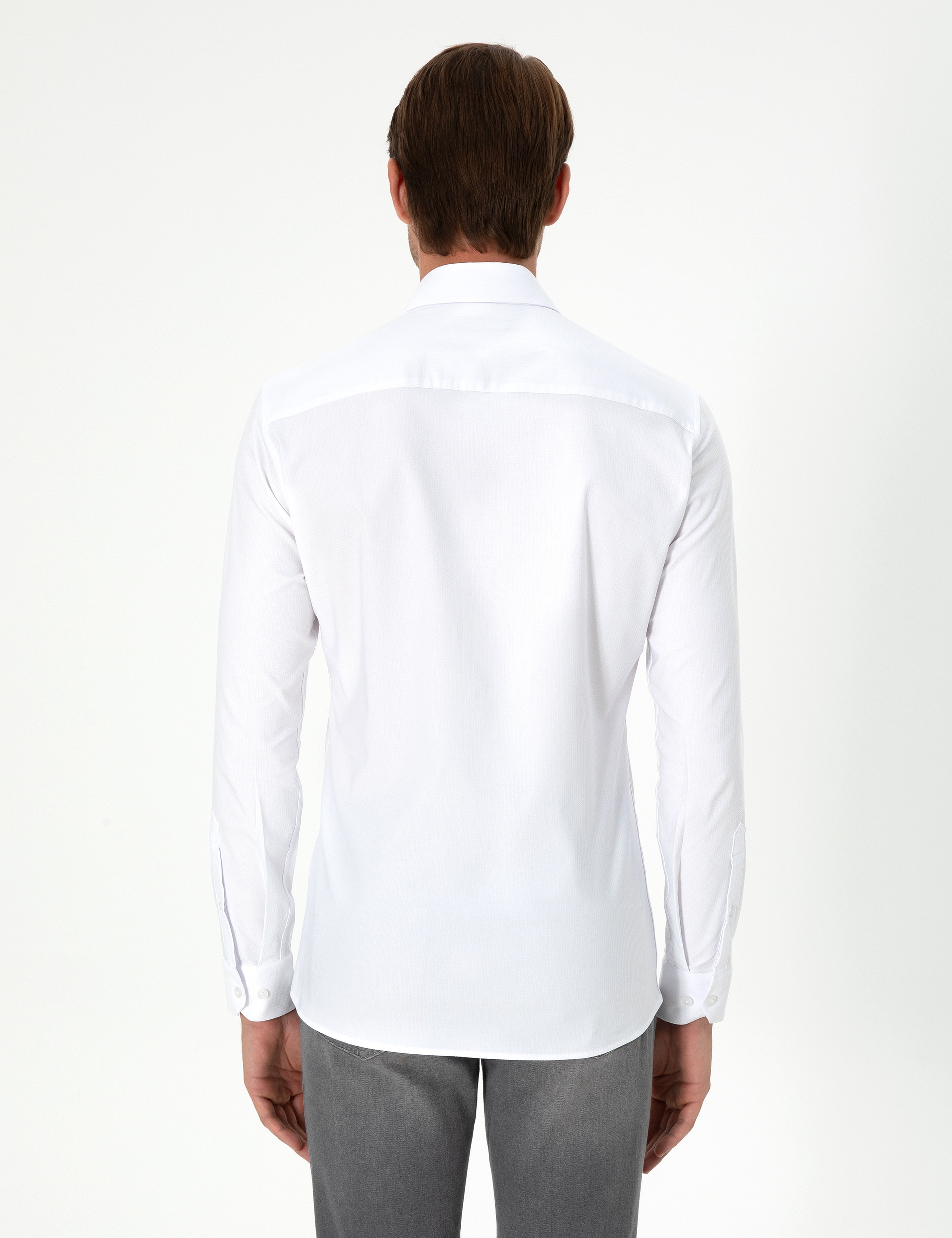 Beyaz Ekstra Slim Fit Uzun Kollu Gömlek - Image 5