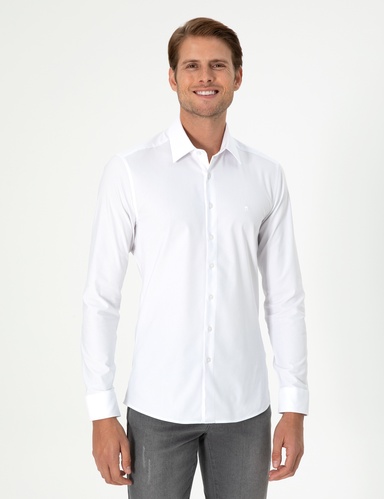 Beyaz Ekstra Slim Fit Uzun Kollu Gömlek