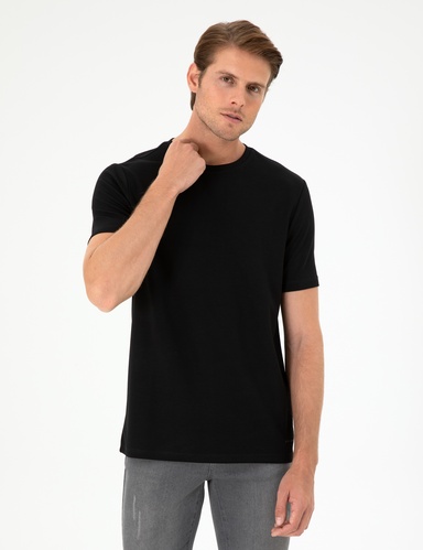 Siyah Regular Fit Bisiklet Yaka Tişört