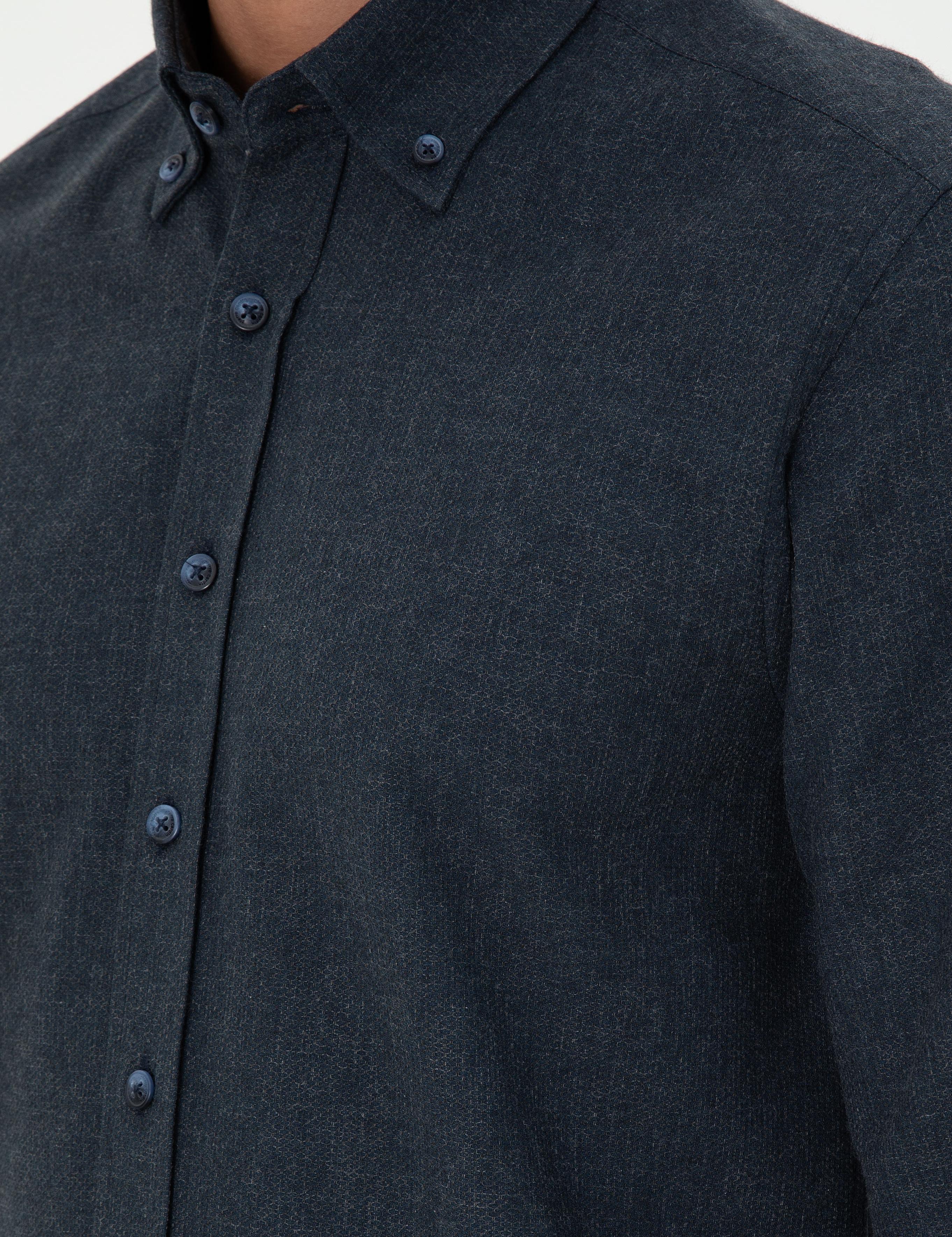 Lacivert Slim Fit Uzun Kollu Gömlek