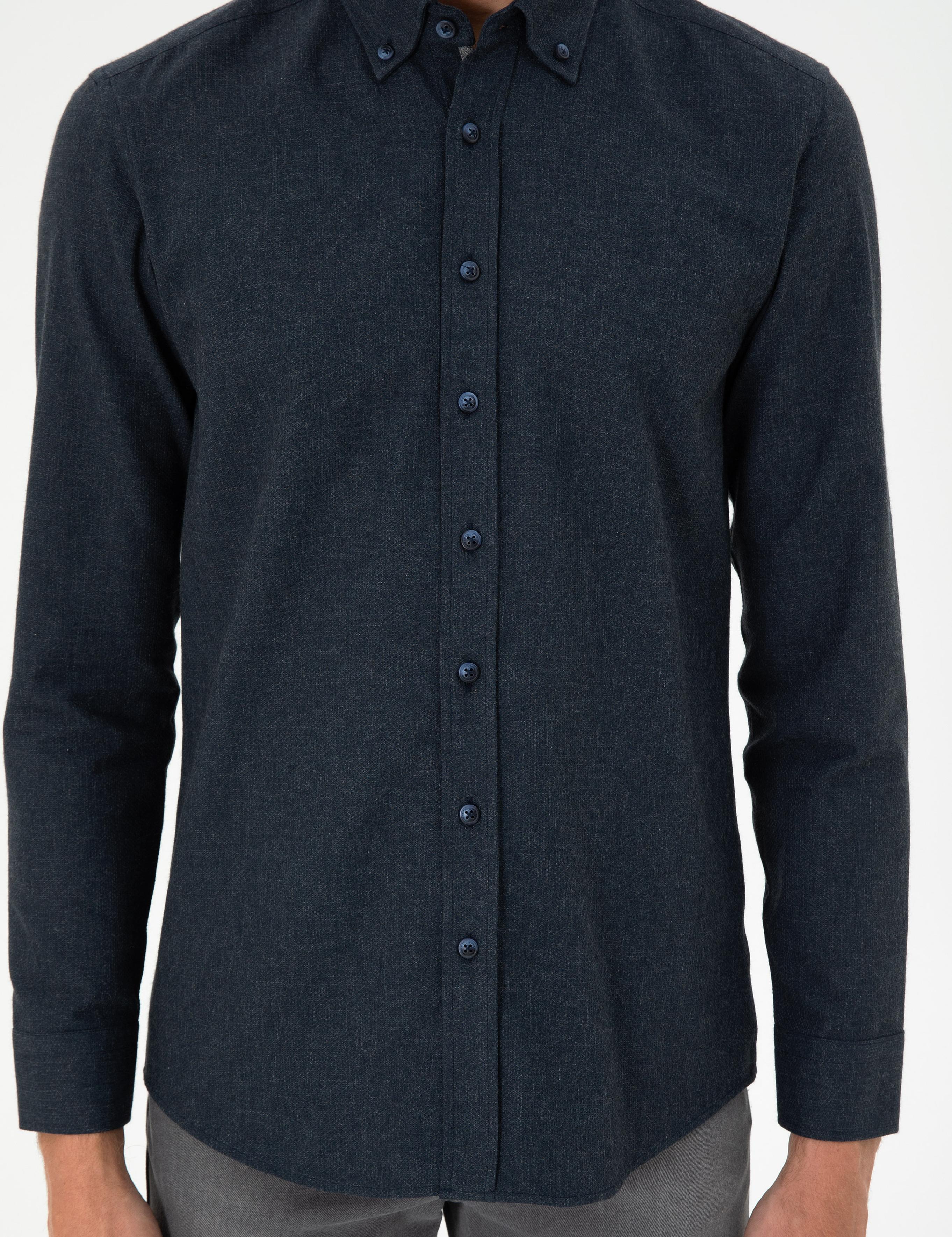 Lacivert Slim Fit Uzun Kollu Gömlek