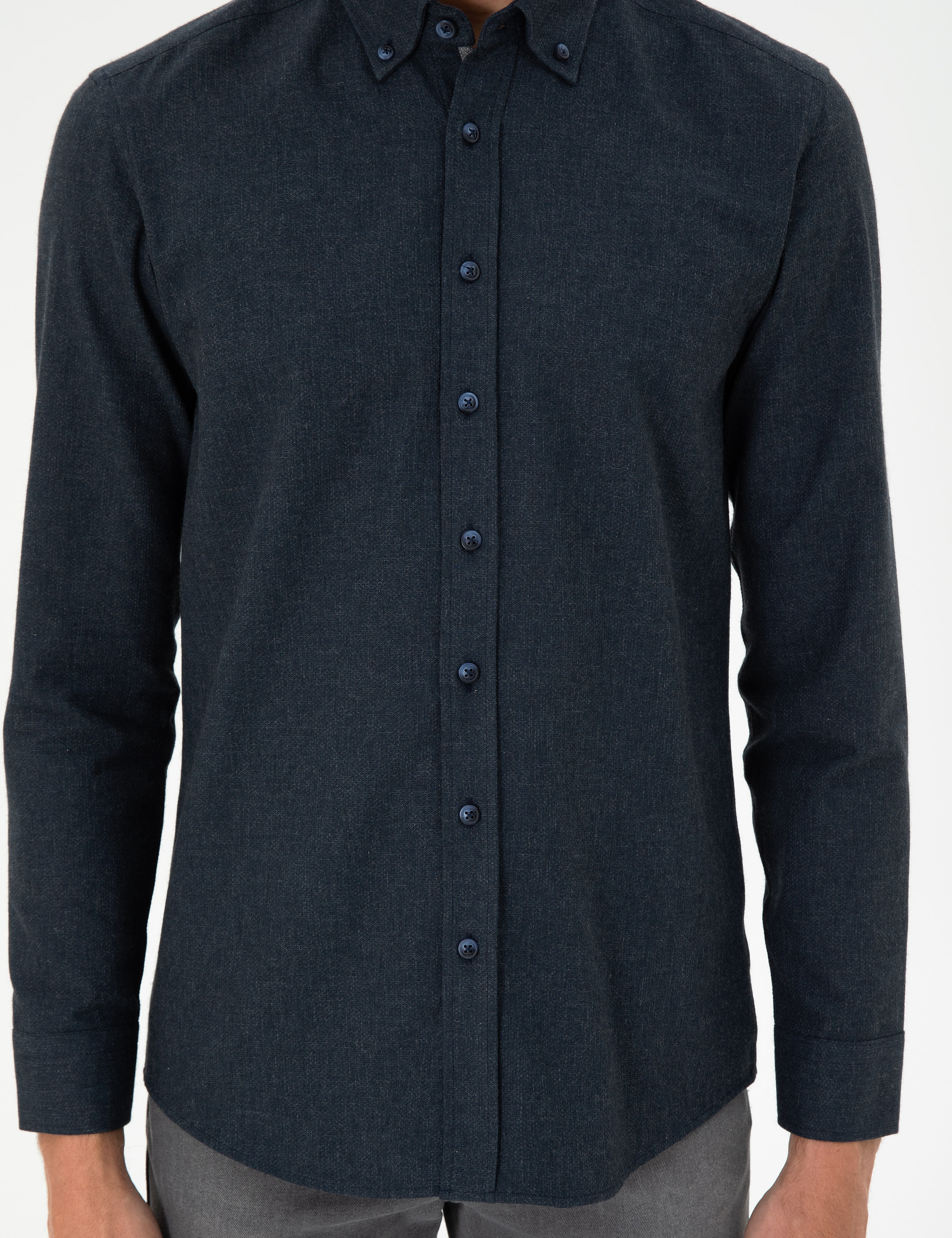Lacivert Slim Fit Uzun Kollu Gömlek - Image 6