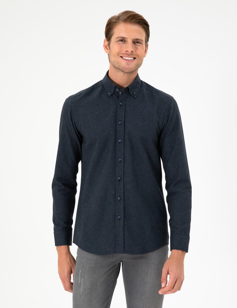 Lacivert Slim Fit Uzun Kollu Gömlek