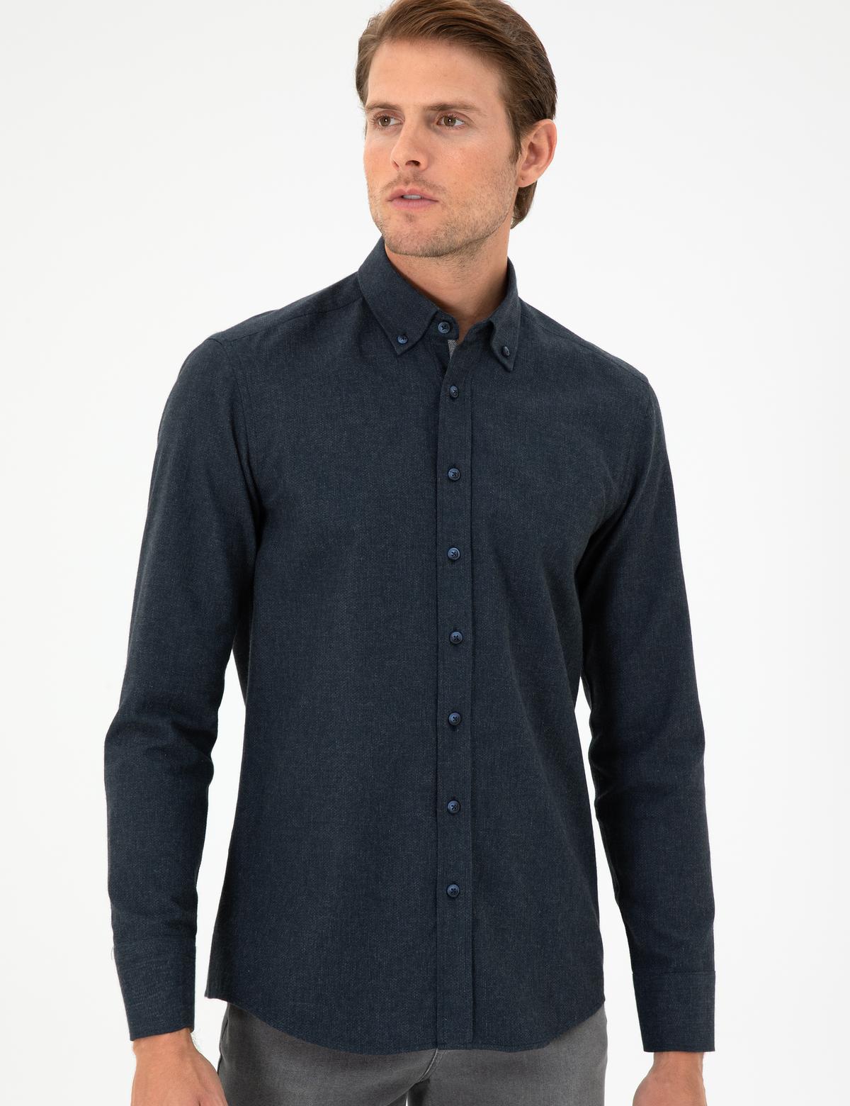 Lacivert Slim Fit Uzun Kollu Gömlek - 50293756047