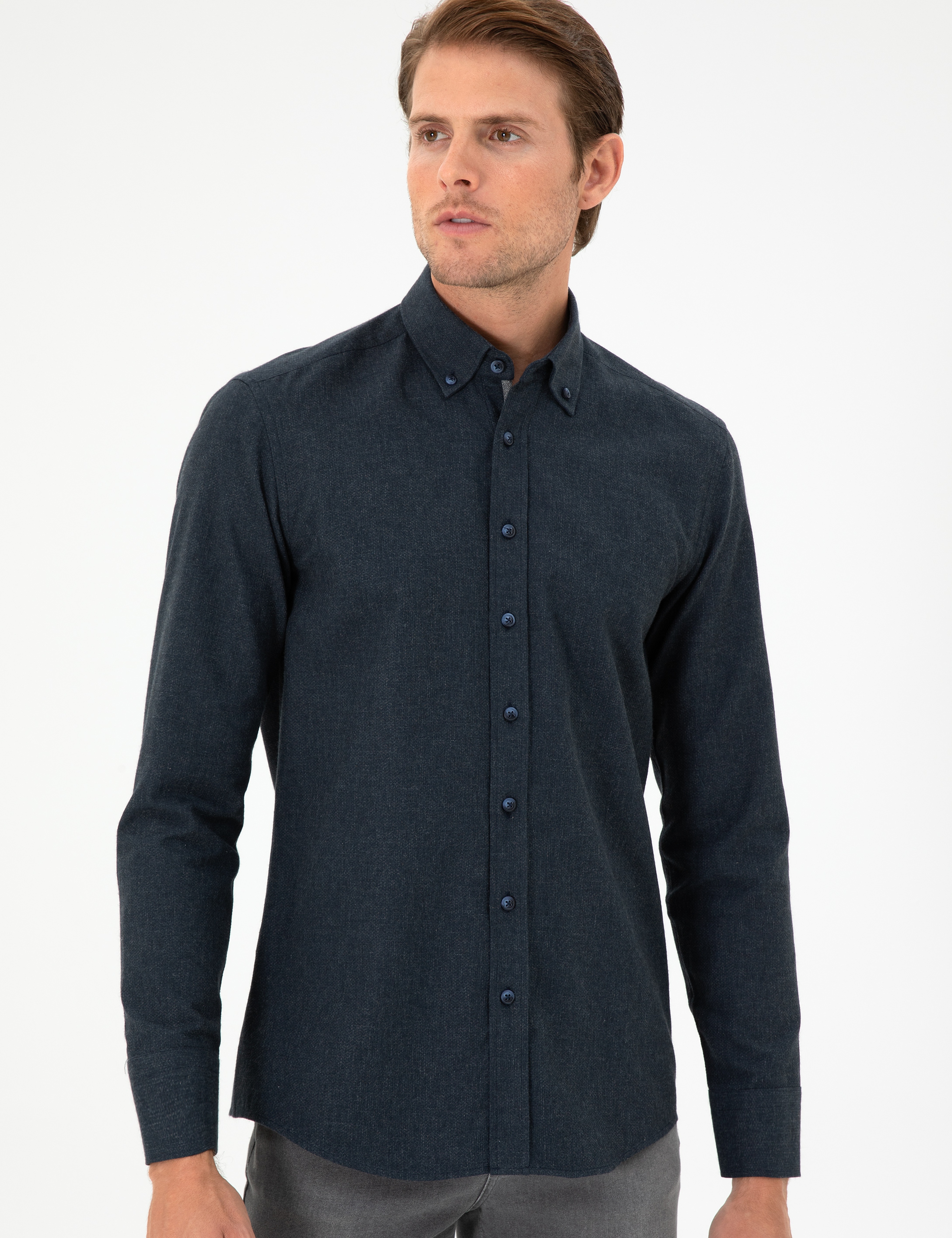 Lacivert Slim Fit Uzun Kollu Gömlek - Image 3
