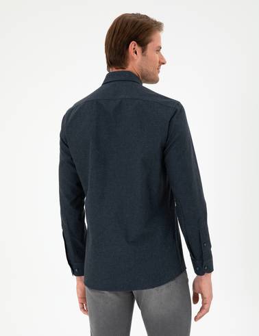 Lacivert Slim Fit Uzun Kollu Gömlek
