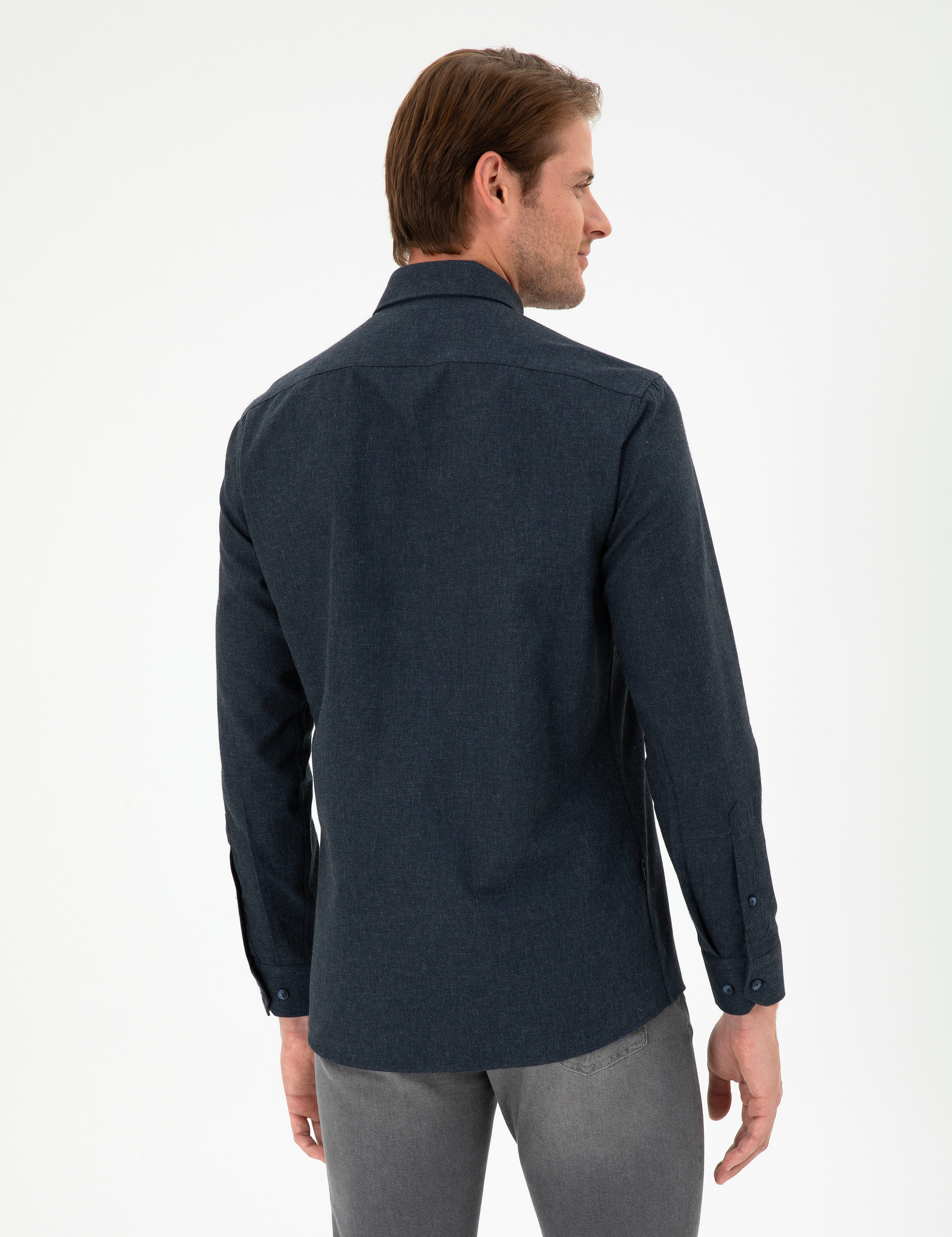 Lacivert Slim Fit Uzun Kollu Gömlek - Image 5