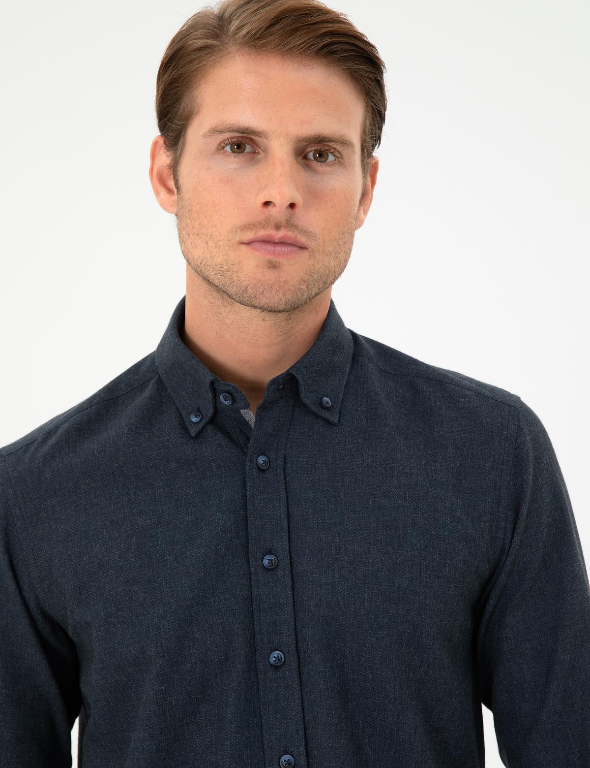 Lacivert Slim Fit Uzun Kollu Gömlek - 50293756047