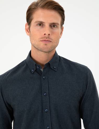 Lacivert Slim Fit Uzun Kollu Gömlek