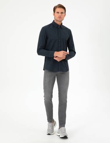 Lacivert Slim Fit Uzun Kollu Gömlek