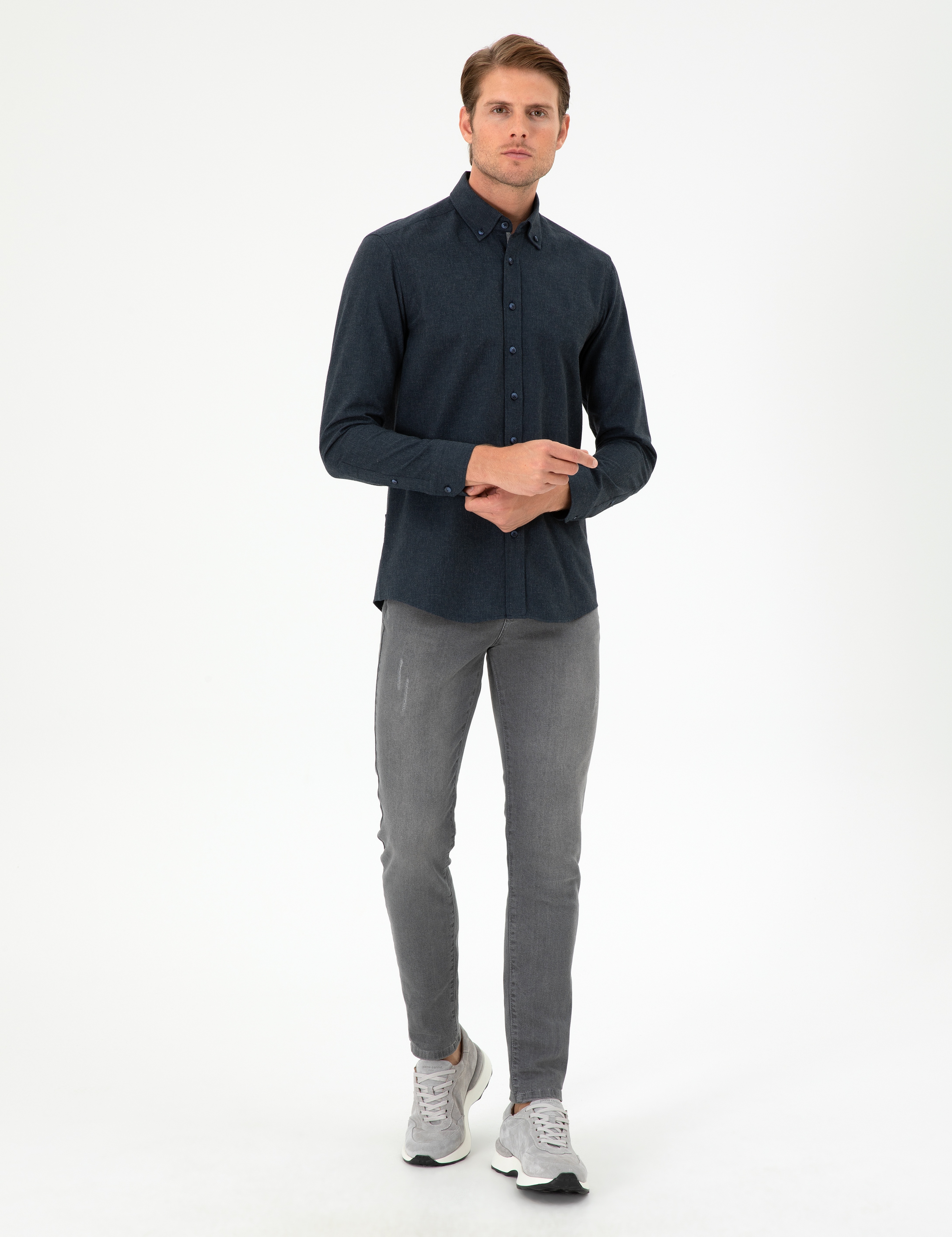 Lacivert Slim Fit Uzun Kollu Gömlek - Image 4